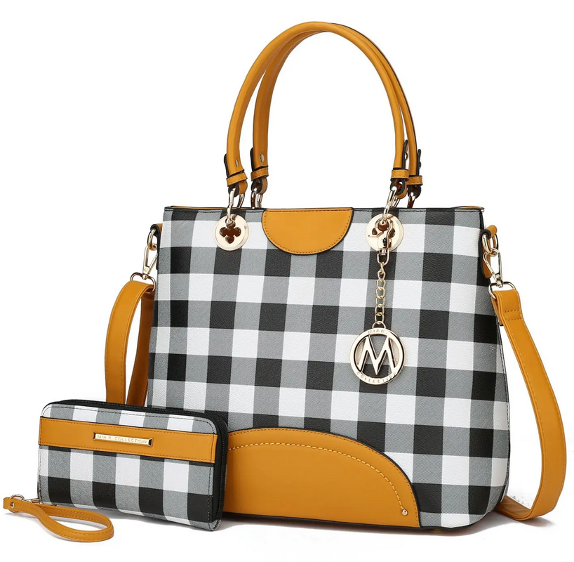 MKF Collection Gabriella Chekered Handbag With Wallet
